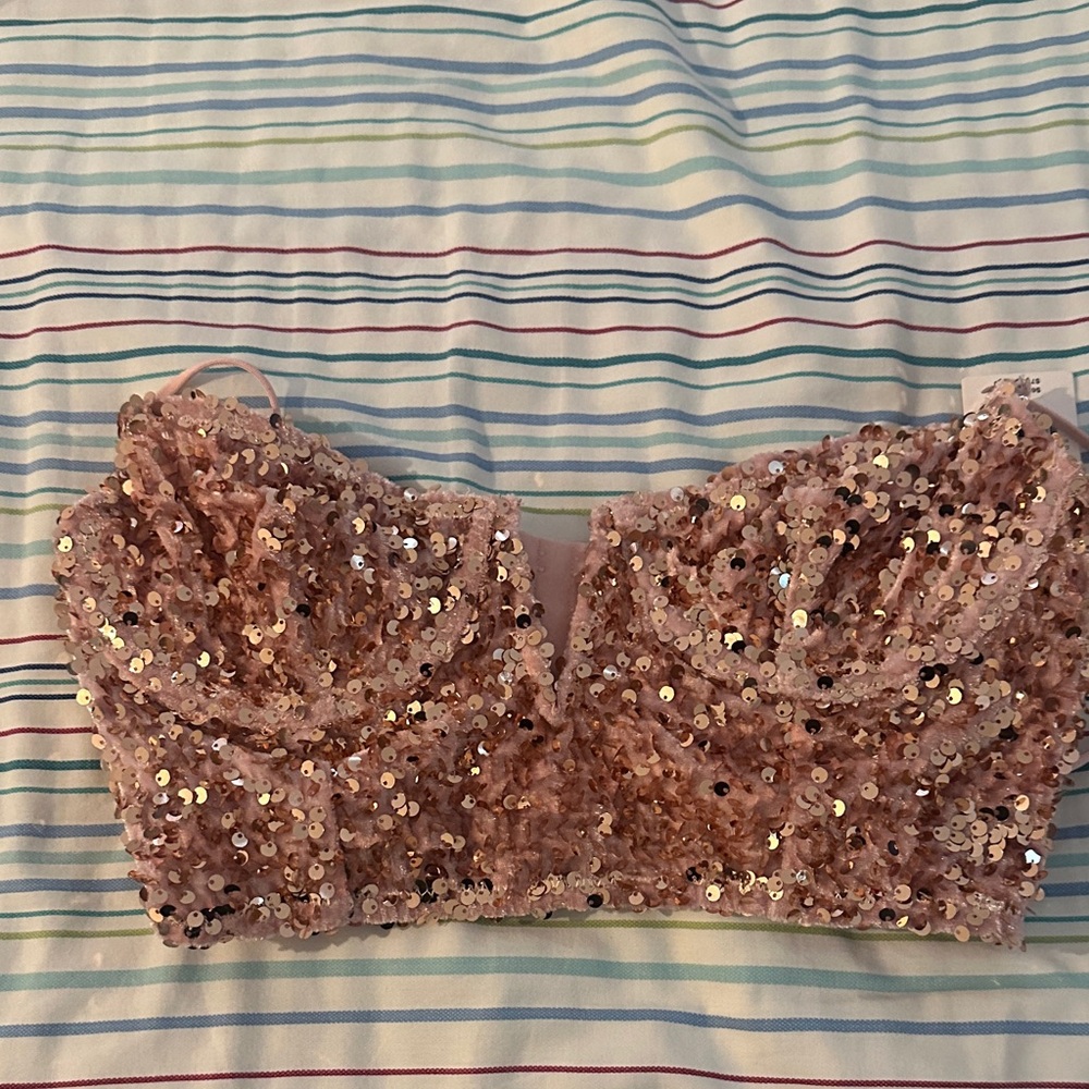 Anthropologie Pink Sequin Crop Top